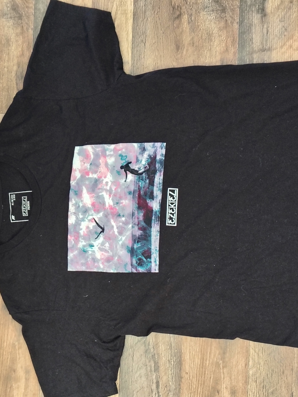 Ezekiel Black Tee with Pink & Teal Surf Graphic